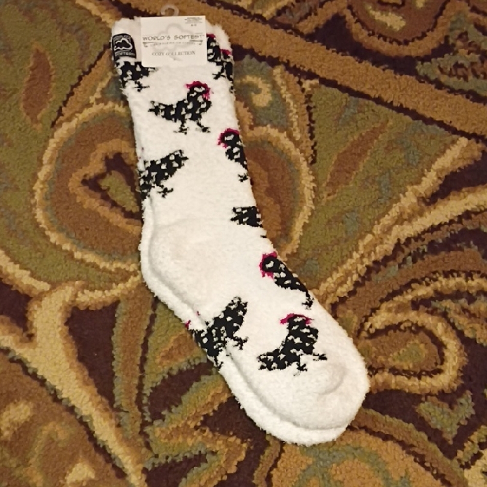 Cozy White Socks with Black and Pink Design